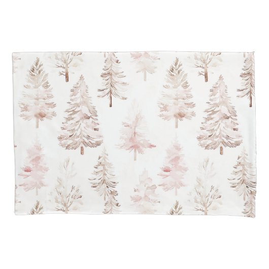 Blush roze witte kerstbomen kussensloop (Voorkant-Links)