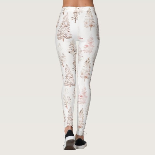 Blush roze witte kerstbomen leggings (Achterkant)