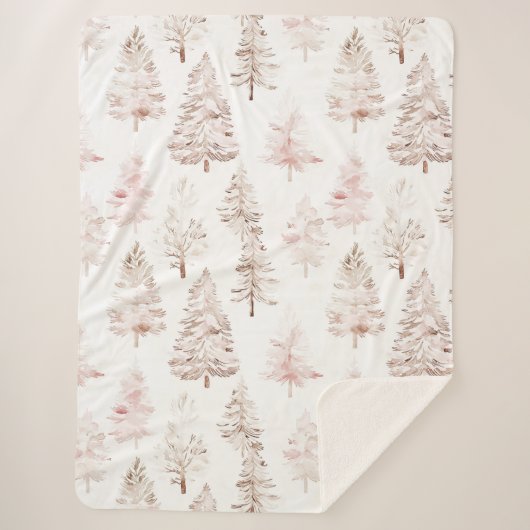 Blush roze witte kerstbomen sherpa deken (Voorkant)