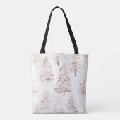 Blush roze witte kerstbomen tote bag (Achterkant)