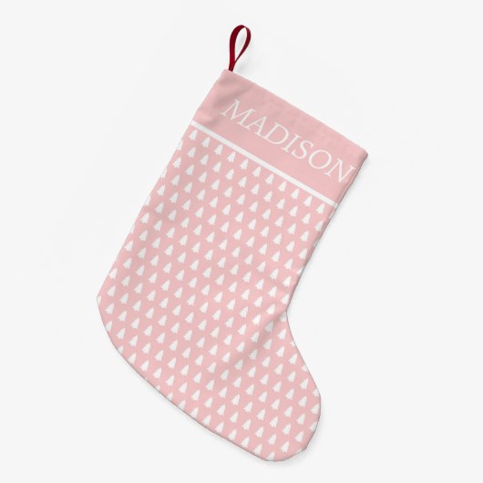 Blush Roze Witte Kerstboom Patroon Naam Kleine Kerstsok (Voorkant (Hangend))