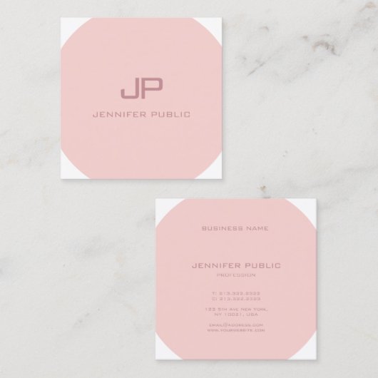 Blush Roze witte moderne monogram rendy Sjabloon Vierkante Visitekaartje (Voorkant / Achterkant)