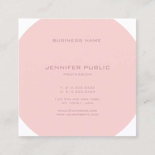 Blush Roze witte moderne monogram rendy Sjabloon Vierkante Visitekaartje (Achterkant)
