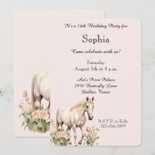 Blush Roze Witte Paard Tulpen Verjaardag Kaart (Voorkant / Achterkant)
