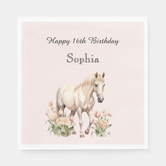 Blush Roze Witte Paard Tulpen Verjaardag Servet (Voorkant)