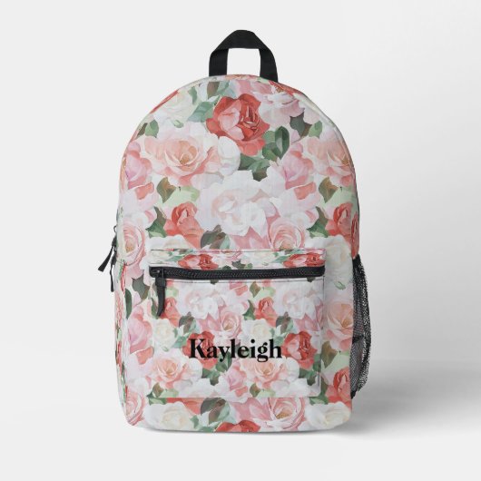 Blush roze witte rode rozen Bloemen Bedrukte Rugzak (Voorkant)