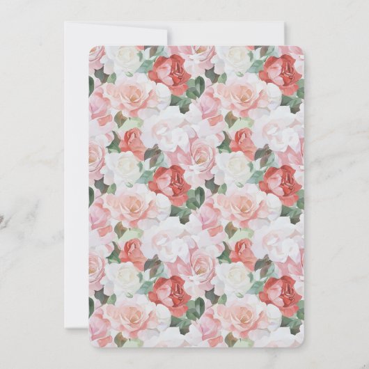 Blush roze witte rode rozen bloemenbruiloft kaart (Achterkant)