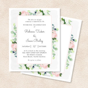 Blush roze witte roses Greenery Wedding Invitation