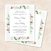 Blush roze witte roses Greenery Wedding Invitation