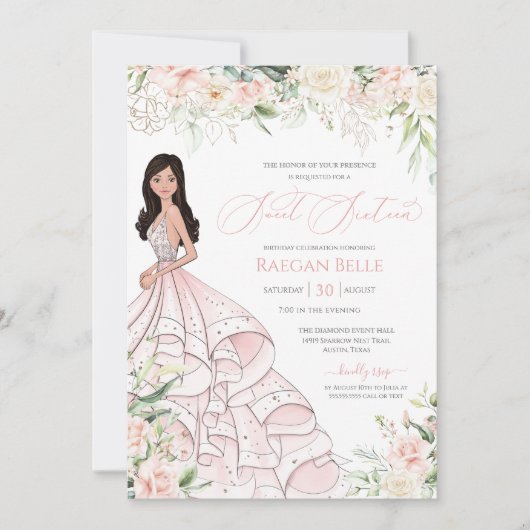 Blush roze witte rozen Luxe Glam Sweet Sixteen Kaart (Voorkant)