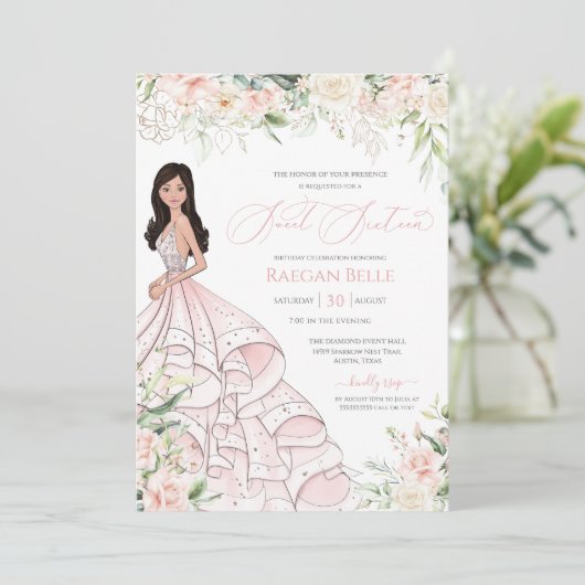 Blush roze witte rozen Luxe Glam Sweet Sixteen Kaart (Staand voorkant)