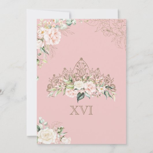 Blush roze witte rozen Luxe Glam Sweet Sixteen Kaart (Achterkant)