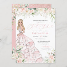 Blush roze witte rozen Luxe Sweet Sixteen uitnodig