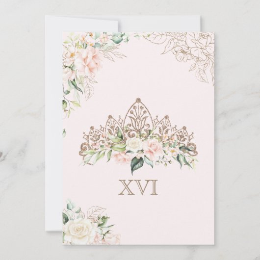 Blush roze witte rozen Luxe Sweet Sixteen uitnodig Kaart (Achterkant)