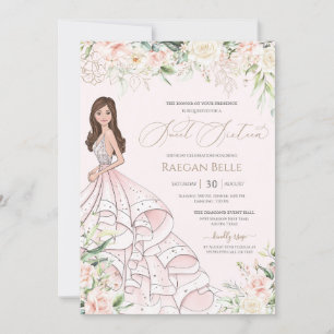 Blush roze witte rozen Luxe Sweet Sixteen uitnodig Kaart