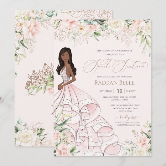 Blush roze witte rozen Luxury Game Sweet Sixteen Kaart (Voorkant / Achterkant)