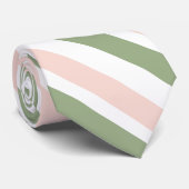 Blush roze witte salie groene strepen stropdas (Opgerold)
