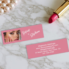 Blush Roze Witte Script Foto Make-up Mini Visitekaartje