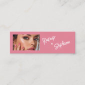 Blush Roze Witte Script Foto Make-up Mini Visitekaartje (Voorkant)