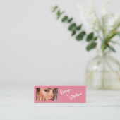 Blush Roze Witte Script Foto Make-up Mini Visitekaartje (Staand voorkant)