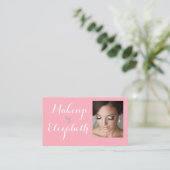 Blush Roze Witte Script Foto Make-up Visitekaartje (Staand voorkant)