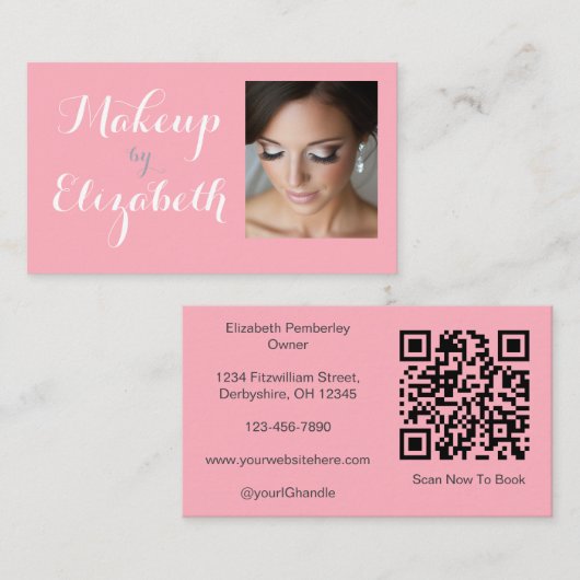 Blush Roze Witte Script Foto Make-up Visitekaartje (Voorkant / Achterkant)