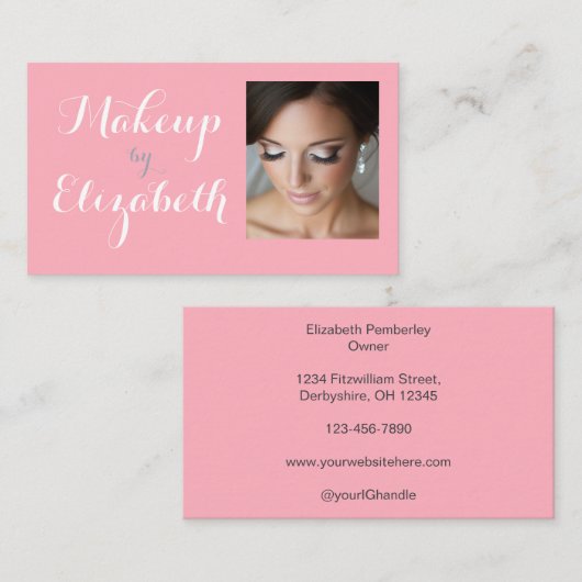Blush Roze Witte Script Foto Make-up Visitekaartje (Voorkant / Achterkant)