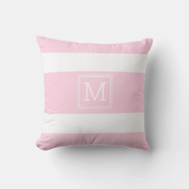 Blush roze, witte strepen Eenvoudig monogram op ma Buitenkussen
