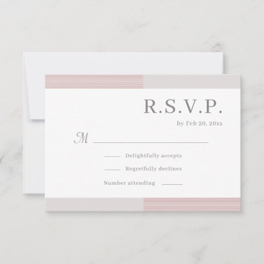 Blush roze witte strepen legant bruilding RSVP Kaart (Voorkant)