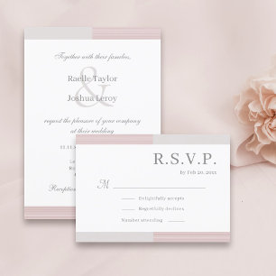 Blush roze witte strepen legant bruilding RSVP Kaart