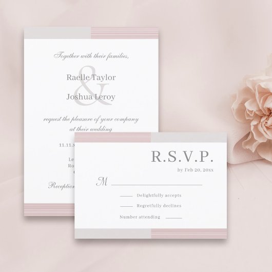 Blush roze witte strepen legant bruilding RSVP Kaart