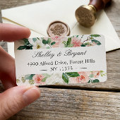 Blush Roze witte Waterverf Floral adres Etiket