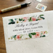 Blush Roze witte Waterverf Floral adres Etiket