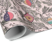 Blush roze  Xmas Ornamenten, Pine, Bessen Cadeaupapier (Rol Hoek)