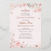Blush Roze Zachte Rozen Vlinder Quinceanera 15e Folie Uitnodiging (Voorkant)