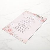 Blush Roze Zachte Rozen Vlinder Zilver Quinceanera Folie Uitnodiging (Gedraaid)