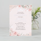 Blush Roze Zachte Rozen Vlinder Zilver Quinceanera Folie Uitnodiging (Staand Voorkant)