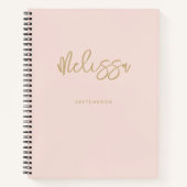 Blush roze zakboek Gold Script Monogram naam Notitieboek (Voorkant)
