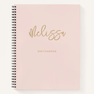 Blush roze zakboek Gold Script Monogram naam Notitieboek
