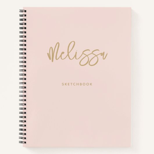 Blush roze zakboek Gold Script Monogram naam Notitieboek (Voorkant)