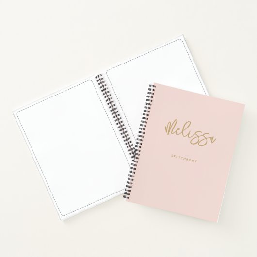 Blush roze zakboek Gold Script Monogram naam Notitieboek (Binnen)