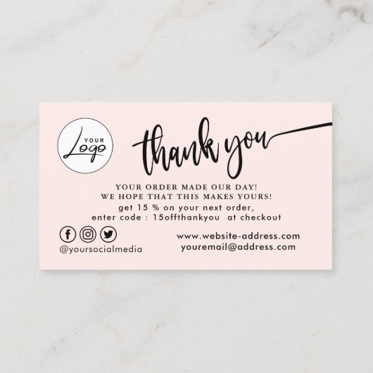Blush Roze zakelijke bestelling Hartelijk dank voo Visitekaartje (Achterkant)