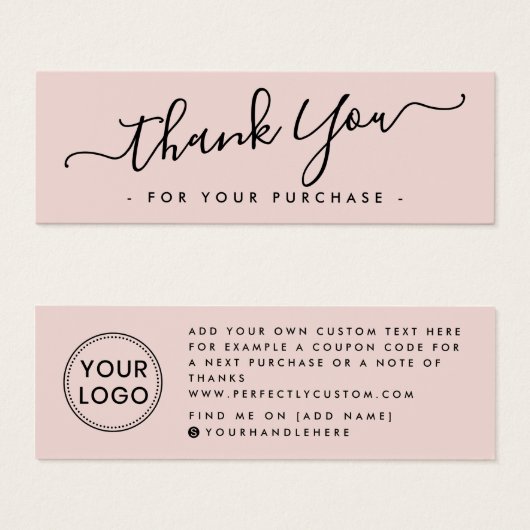 Blush roze zakelijke logo bedankt dat je kaart heb (Voorkant /achterkant)