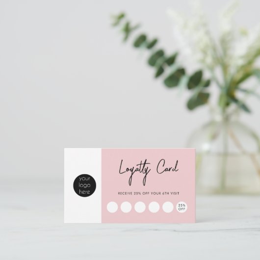 Blush Roze zakelijke Logo QR-code Loyalty Visitekaartje (Staand voorkant)