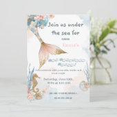 Blush roze zeemeermin staart verjaardag kaart (Staand voorkant)