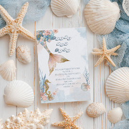 Blush Roze Zeemeermin Tail Baby shower Boek voor B Informatiekaartje