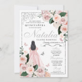 Blush Roze Zilver Bloemen Prinses Quinceanera Kaart (Voorkant)