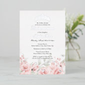 Blush Roze Zilver Bloemen Tiara Quinceanera Folie Uitnodiging (Staand Voorkant)