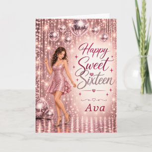 Blush Roze Zilver Disco Glam Sweet Sixteen Kaart