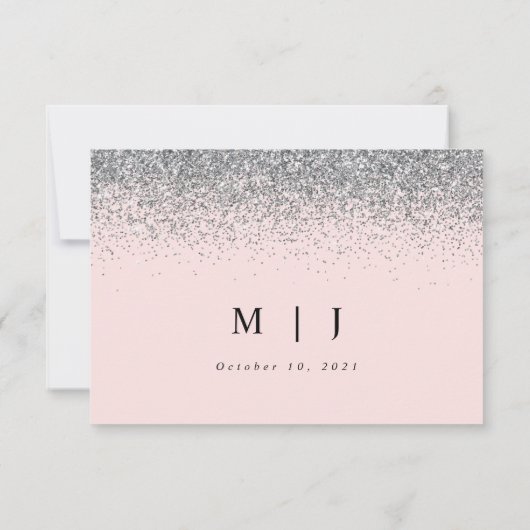 Blush Roze & Zilver Glitter Bruiloft RSVP Kaart (Achterkant)
